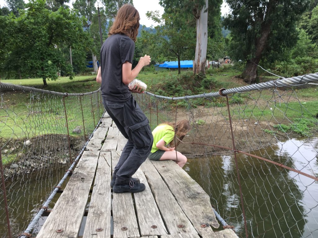Kinder auf Hängebrücke